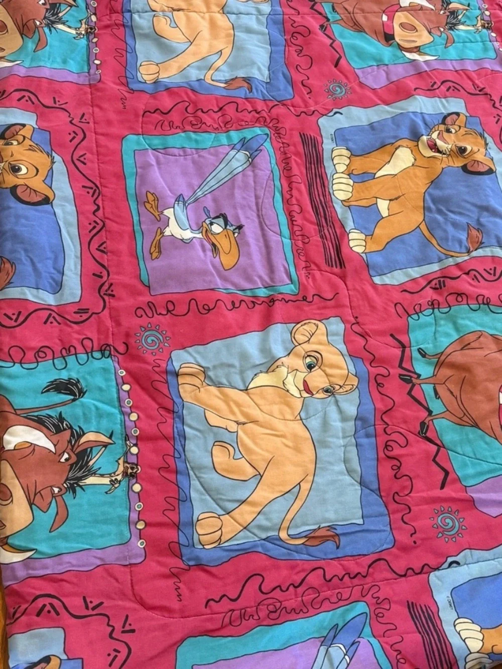 Vintage 90’s Disney Lion King Kids Comforter - Bright Magenta & Teal Characters